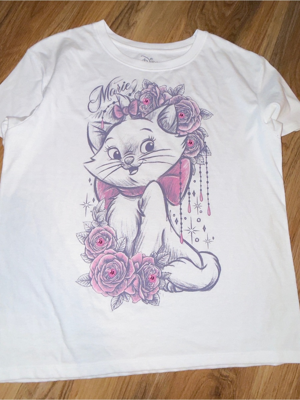 Disney White Girls' Marie Graphic Tee with Pink Accents